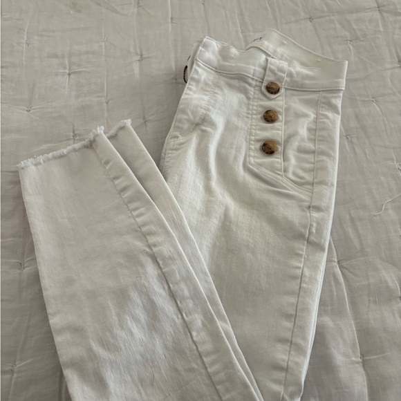 LOFT High Rise White Jeans with Button Detail - Picture 2 of 6